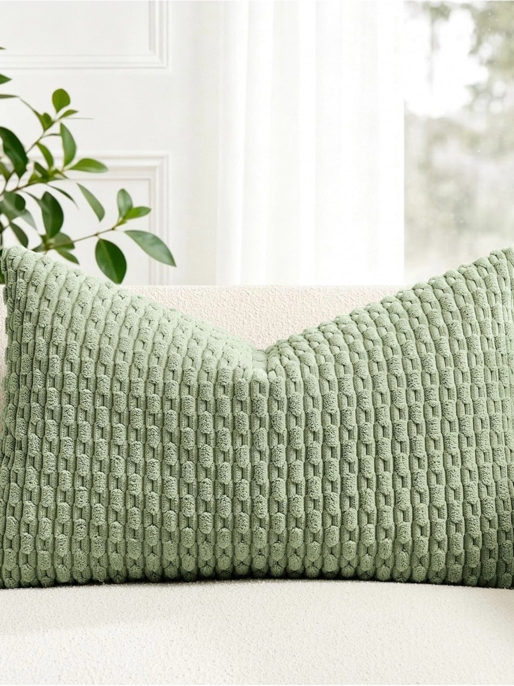 Soft Knit Textured Lumbar Pillow Covers- Sage Green
